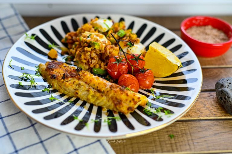 Grillowany mintaj w pesto z warzywnym kaszotto
